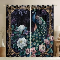 Castle Fairy Boys Girls Animal Peacock Curtains Pack of 2 (42x84 Each),Chic Floral Peony Curtains Blackout,Luxury Vintage Aesthetic Bedroom Curtains,Lightweight Room Decor