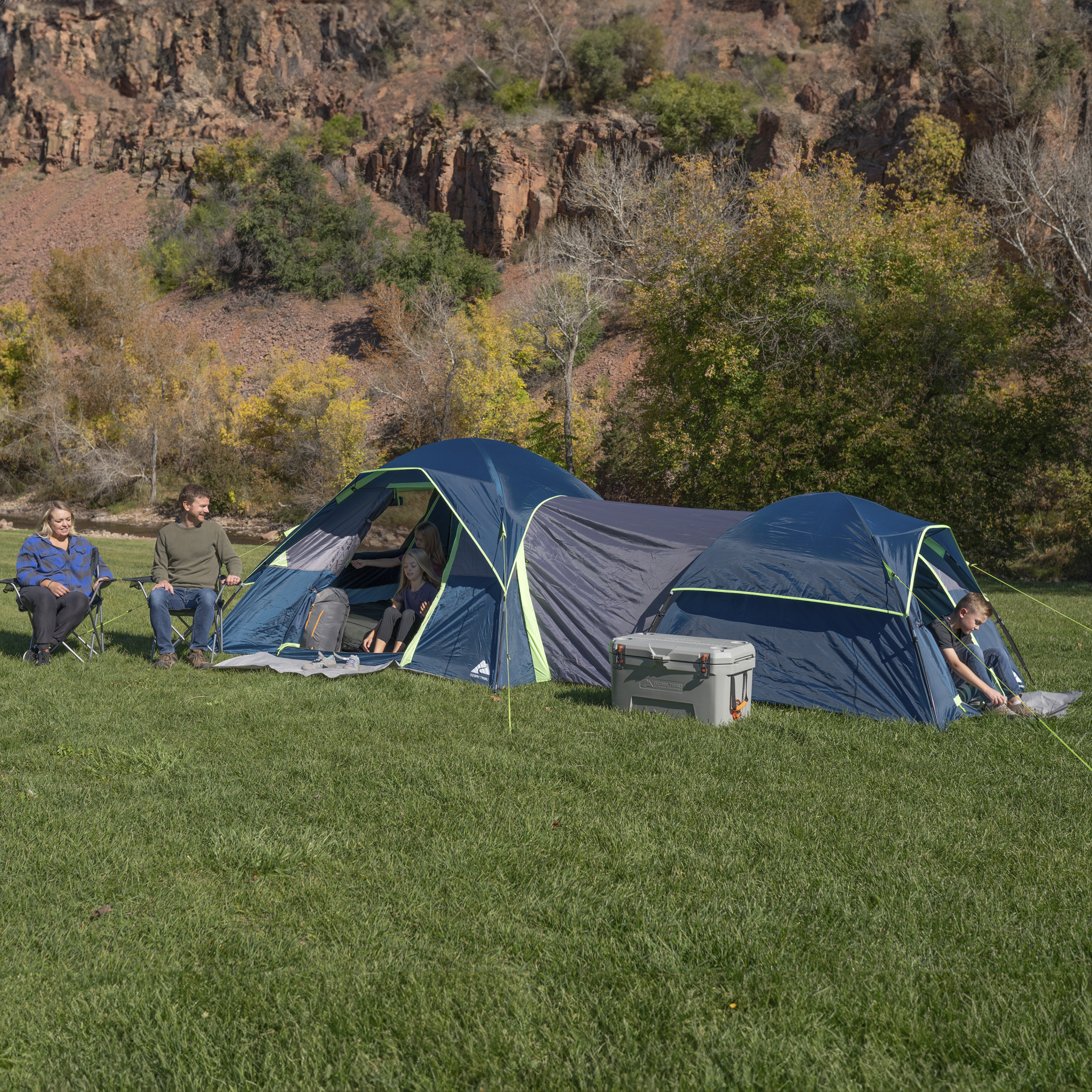 Carpa Ozark Trail de doble domo para 8 personas, configuración de 5 + 3 personas, azul 5