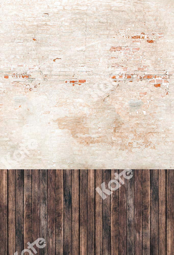 10X20FT-White Brick Wall Lighting Photograph Backdrop Wood Floor Photo Studio Background 