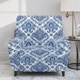 thumbnail image 2 of Qpednta Blue Damask Recliner Chair Slipcovers Elastic Recliner Sofa Cover Recliner Slipcovers Washable Stretch Fabric Recliner Protector Cover for Guest Room 4 Pieces, 2 of 7