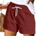thumbnail image 3 of DISKEBUISS Women's Cotton Shorts High Waist Drawstring Short Pants with Pockets for Summer Daily Casual, 3 of 5