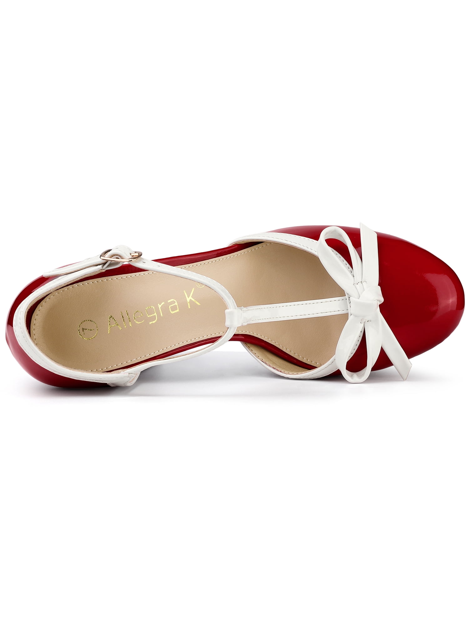 DARING DIVA Women's Platform Bow T Strap Chunky Heels Pumps Red 10