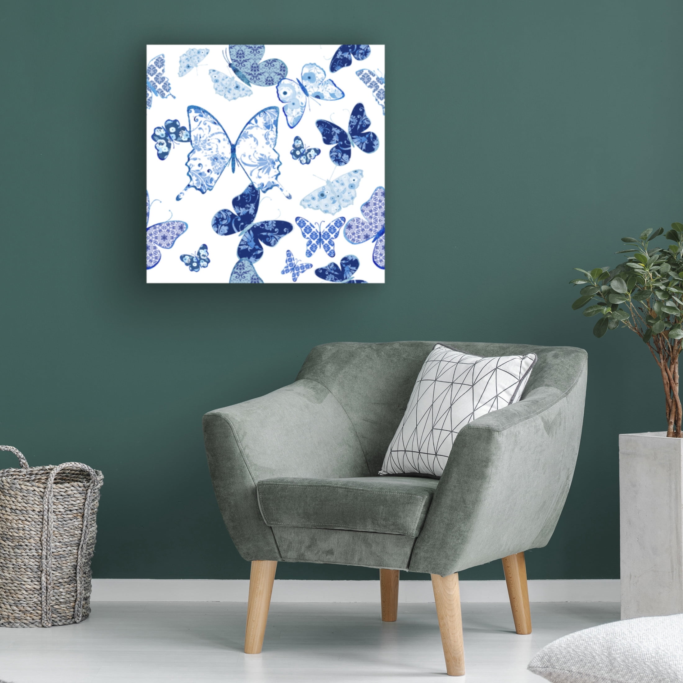 Canvas Wall Art - Jean Plout 'Beautiful Blue Butterflies A' Wall Art for Living Room, Bedroom, or Office Décor by Trademark Fine Art - 24 x 24 Inches