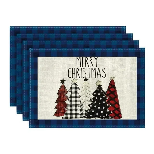 4 Pcs Ensemble de Table de Noël Thème Ensemble de Table Rouge Noir Décoratif Napperon de Table Repas Occidental Décoration de Table de Salle à Manger de Noël