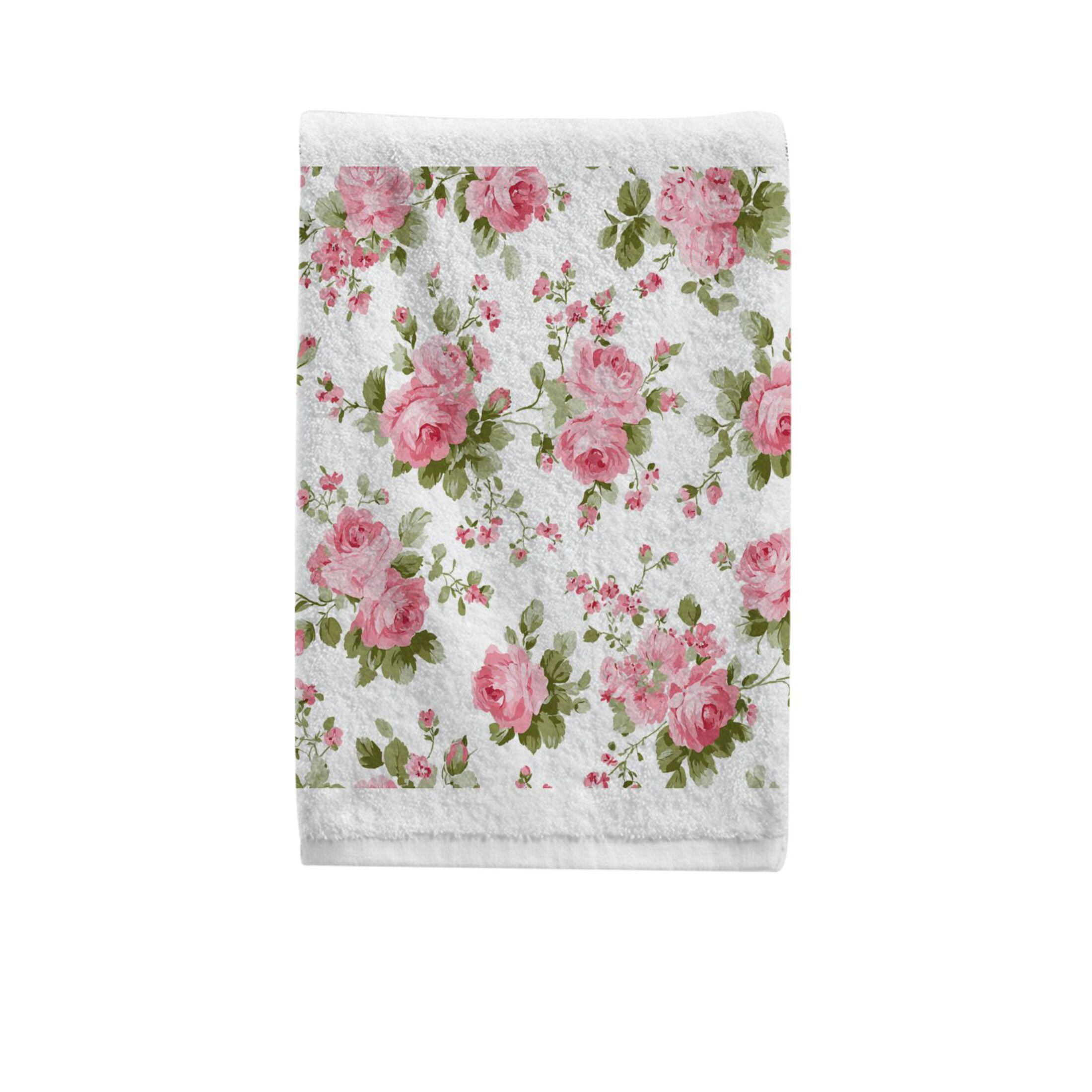 Chic Pink Roses Pure Cotton Towels Bath Towel Quick Drying for Bathroom Beach Sports 16" x 30" Set of 2