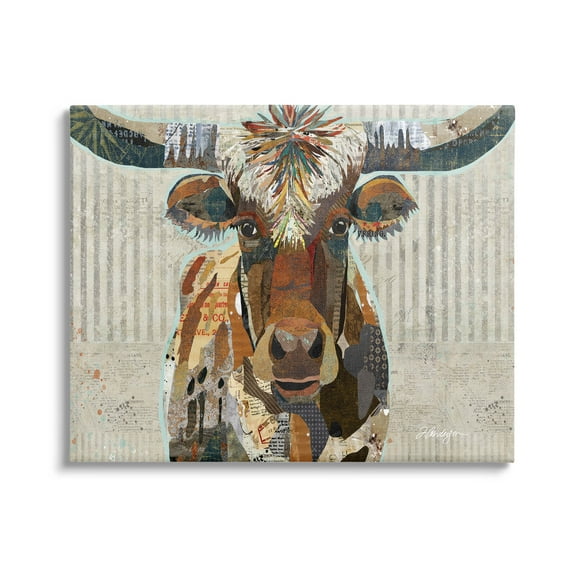 Stupell Industries Farm Cattle Striped Pattern Collage Graphic Art Gallery Wrapped Canvas Print Wall Art, Design by Traci Anderson