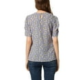 thumbnail image 4 of INSPIRE CHIC Women's Shirred Tops Crew Neck Short Sleeve Keyhole Back Floral Blouse XS Light Purple, 4 of 7