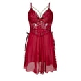 thumbnail image 6 of Noric Women's V-Neck Nightgown Lace Cami Sheer Mesh Dresses Lace Chemise Backless Sleepwear with High Slit, 6 of 9