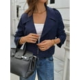 thumbnail image 5 of Women Cropped Trench Coat Casual Double Breasted Short Jacket Fall Fashion Outerwear with Belt Navy Blue M, 5 of 8