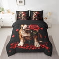 thumbnail image 2 of Homewish Cute Dog Animal Bedding Comforter Set 7pcs, Romantic Red Rose King Bedding Sets, 2 of 7