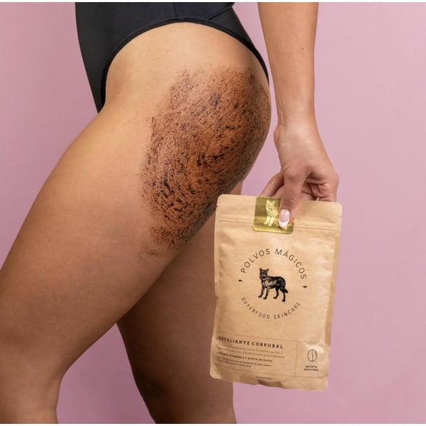 Exfoliante Corporal Polvos Mágicos Café Orgánico y Aceite de Olivo Anticelulitis y Estrías para una
