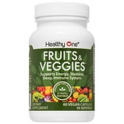 Healthy One Fruits and Veggies Supplement Capsules, 27 Superfood Vitamins, Gluten Free, Dairy-Free, 60 Capsules