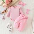 thumbnail image 2 of Karoyedx Toddler Fall Outfits for Girls Newborn Baby Girl Clothes Infant Girls Printed Bodysuit Tops Pants Headband Outfits Set Pink Size,0-3 Months, 2 of 9