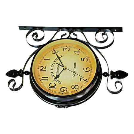 Baluue Unique Clock Iron Double Sided Vintage Style Wall Clock 1Set