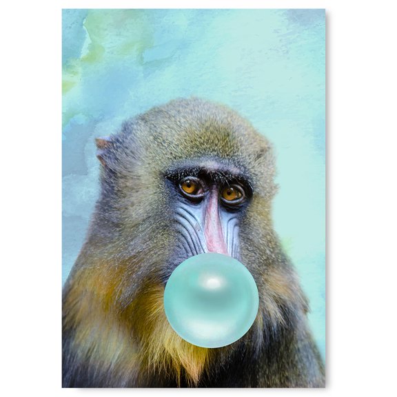 Awkward Styles Monkey Chewing Bubble Gum Poster Wall Art for Kids Bubble Gum Poster Monkey with Bubble Gum Artwork Gift Made in USA Cute Monkey Poster for Office Decor Monkey Artwork Animal Picture