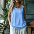 thumbnail image 3 of Long Tank Tops for Women Loose Fit Comfy Linen Sleeveless Crewneck Tanks Solid Casual Summer Clothes (L, Light Blue), 3 of 7