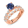 thumbnail image 2 of Gem Stone King 18K Rose Gold Plated Silver Blue Created Sapphire and White Topaz Wedding Engagement Ring Band Bridal Set for Women (2.96 Cttw, Gemstone September Birthstone, Round 7MM, Size 8), 2 of 4