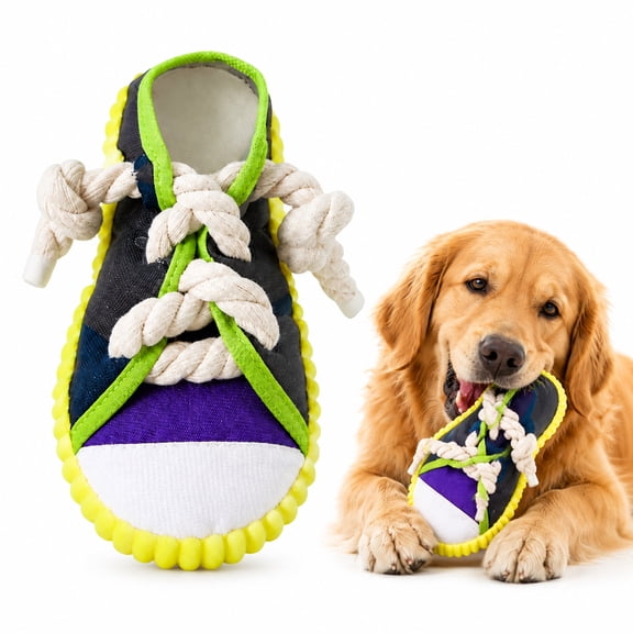 Squeaky Textured Rubber Shoe Shaped Dog Chew Toy, Durable Teething & Dental Cleaning Interactive Play Toy for All Breeds
