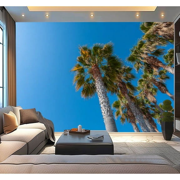 Peel and Stick Wallpaper Low view tall palm trees sky Modern Art Wall Mural Decor Self Adhesive and Removable 100in x 144in