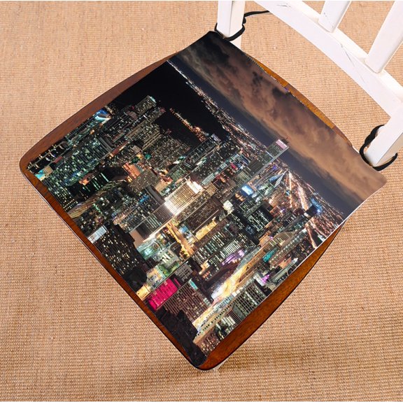 PHFZK City Chair Pad, Chicago Urban Skyline Panorama View with Skyscrapers and Cloudy Sky at Dusk Seat Cushion Chair Cushion Floor Cushion Two Sides Size 16x16 inches