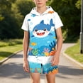 thumbnail image 4 of ZOYOEN Boys 3D Print Outfits Set- Fashion Casual Short Sleeve Kids Summer Clothes Hooded T Shirt and Shorts White Size 14, 4 of 7