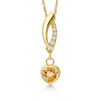 Gem Stone King 14K Yellow Gold Yellow Citrine and Lab Grown Diamond Pendant Necklace for Women | 0.49 Cttw | Gemstone November Birthstone | Heart Shape 5MM | With 18 inch Chain