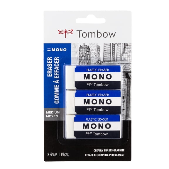 Tombow Medium MONO Pencil Eraser, White, 3 Count
