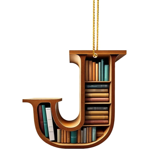 Adornos de árbol de Navidad con forma de libro, colgante de estantería con forma de letra, adorno de bibliotecario para amantes de los libros, adorno de acrílico para Navidad, regalo para amantes de l