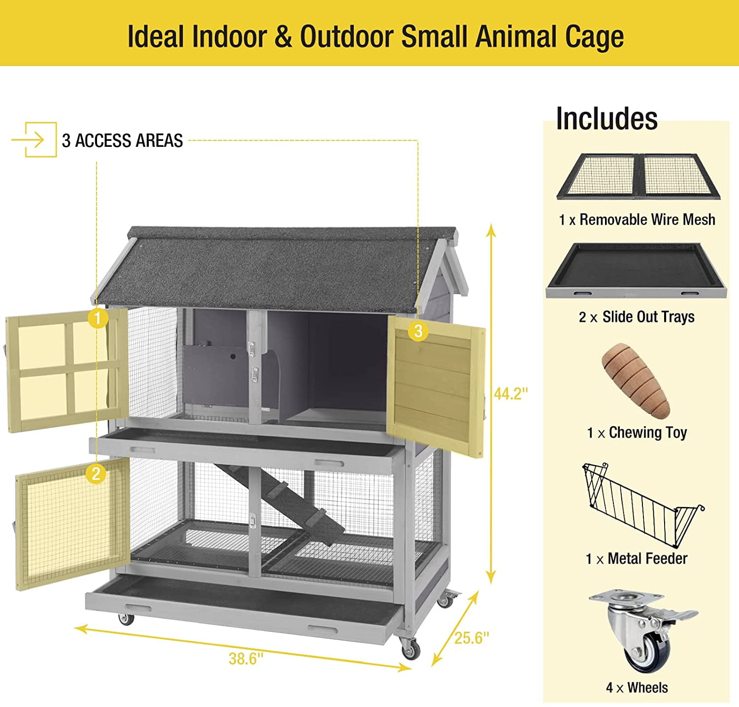 Rabbit Hutch Outdoor Large, Rabbit Cage Indoor Bunny Hutch Bunny Cage with Wheels -Upgrade Removable Wire Rack