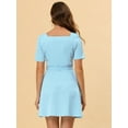 thumbnail image 4 of INSPIRE CHIC Women's Square Neck Button Decor Short Sleeves Tie Waist Mini Dress, 4 of 6