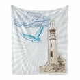 thumbnail image 1 of Seagulls Soft Flannel Fleece Blanket, Scrapbook Style Cut and Pasted Nautical Sketches of Seagull Clouds Nautical, Cozy Plush for Indoor and Outdoor Use, 60" x 80", Brown Cream Blue, by Ambesonne, 1 of 6