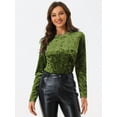 thumbnail image 4 of Camiseta casual de manga larga con cuello redondo y parte superior de terciopelo para mujer Verde Claro S, 4 of 6