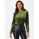thumbnail image 4 of Camiseta casual de manga larga con cuello redondo y parte superior de terciopelo para mujer Verde Claro S, 4 of 6