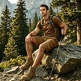 thumbnail image 2 of GrmtClth Men's Cargo Shorts Daily Casual Washed Cotton Fabric Button Fly Dual Stack Pocket Loose Fit Lightweight Outdoor Travel Walking Short Pants Khaki L, 2 of 7