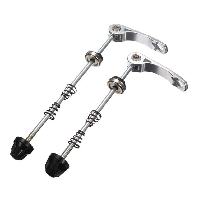 Par de pinchos de cubo de rueda de bicicleta de bicicleta Perno de liberación rápida plateado