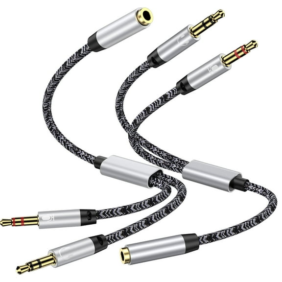 Headphone Splitter for Computer,2PCS Nylon Braided 3.5mm Female to 2 Dual Male Audio Splitter Cable Headphone Stereo Mic and Audio Jack Adapter Earphones Port Cord Gaming Headset to PC Laptop Adapter