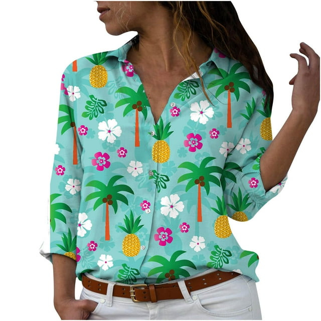 Pompotops Hauts de Mode pour Femmes Col Rabattu T-Shirts Décontractés Imprimés Amusants Blouse Chemise Imprimée
