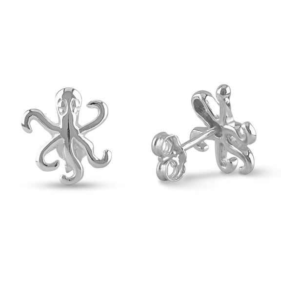 SilverCloseOut Sterling Silver Dainty Octopus Earrings, Womens Studs, 0.43in