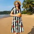 thumbnail image 4 of Lsque Rose Flowers Print Women's Casual Dress T-Shirt Summer Short Sleeve Scoop Neck Swing Dresses, 4 of 6