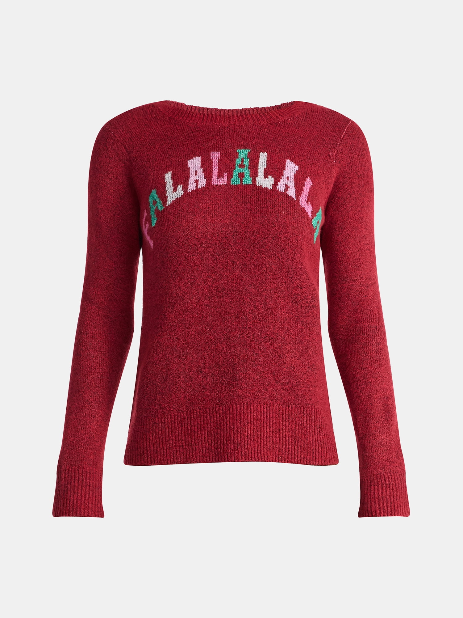 Time and Tru Women's and Women's Plus Holiday Talking Sweater with Long Sleeves, Midweight, Sizes XS-4X