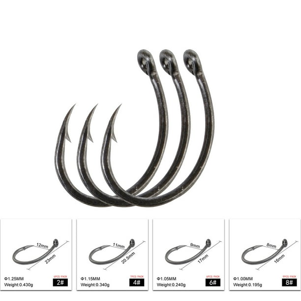 Tongliya 1 pack of stainless steel carp hook fishing arc tube with barb  nickel-plated black round body hook Western curved handle carp hook 2#  (6PCS/pack) 