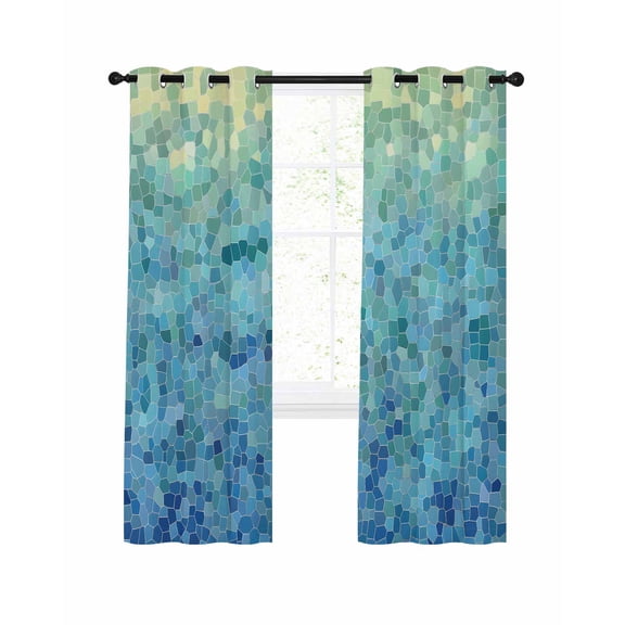 Turquoise Blue Teal Blackout Curtains 90 Inches Long for Bedroom, Chic Stained Glass Texture Aesthetic Thermal Insulated Room Darkening Black Out Window Curtain Panels Grommet Drapes for Living Room