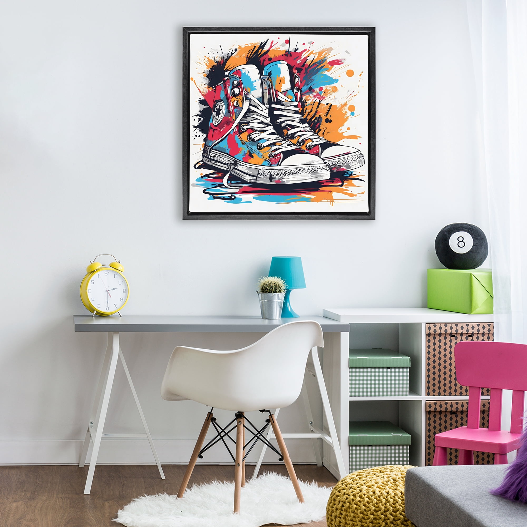Stupell Industries Colorful Sneakers Graffiti Splash Black Framed Floater Canvas Wall Art, design by Creative Studio