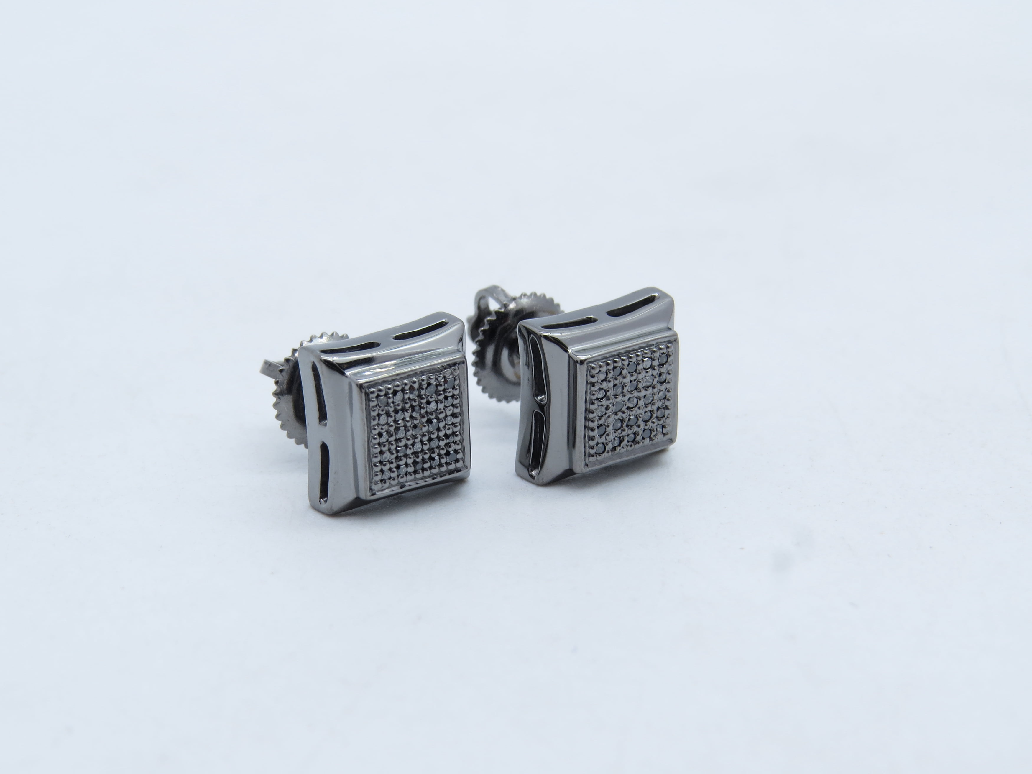 Dazzlingrock Collection 0.12 CT Round Black Diamond Mens Stud Earrings, Black Plated Sterling Silver