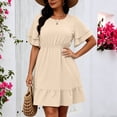 thumbnail image 2 of VBVC Women's Plus Polka Dot Ruffle Sleeve Mini Dress , Ladies' Crew Neck Elastic Waist A Line Dress , Summer Casual Flowy Ruffle Hem Dress For Women,Beige,L-5XL, 2 of 8