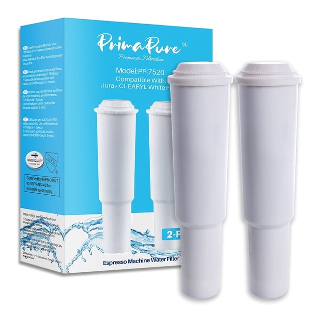 PrimaPure Paquete de 2 Filtros de Agua de Repuesto para Cafeteras Espresso para Jura Capresso Clearyl White 64553/01, con Certificación NSF/ANSI 42 de IAPMO R&T.