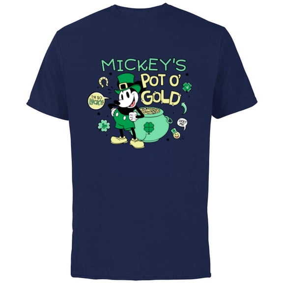 Disney Mickey’s Pot o’ Gold St Patrick’s Day Retro - Short Sleeve Cotton T-Shirt for Adults - Customized-Navy