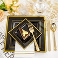 thumbnail image 3 of 350Pcs Rose Gold Plates and Napkins Party Supplies-Square White and Rose Gold Disposable Dinnerware include Plates Cups Cutlery Napkins for 50 Guests Wedding &Party&Mother's Day, 3 of 9