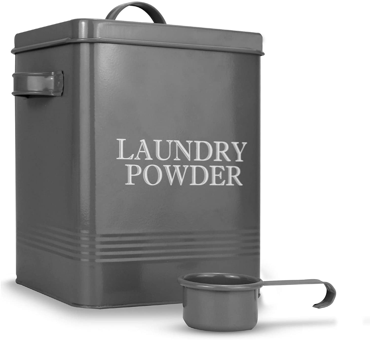 Laundry Powder Tin with Scoop Grey Dishwasher Detergent Container