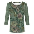 thumbnail image 4 of Fall !The Cozy Rose 3/4 Sleeve Shirts for Women Plus Size Ladies' Fashion Printed Round Neck Three Quarter Sleeve 3/4 Sleeve T-Shirt Loose Green L, 4 of 5